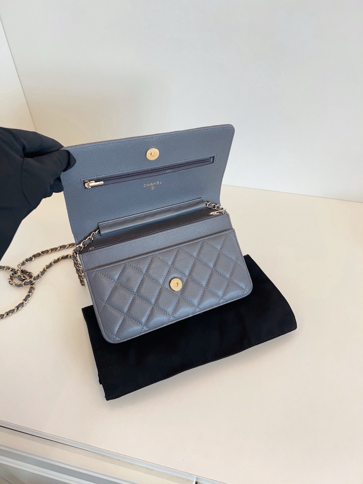 Chanel Grey Caviar Leather WOC Wallet on Chain