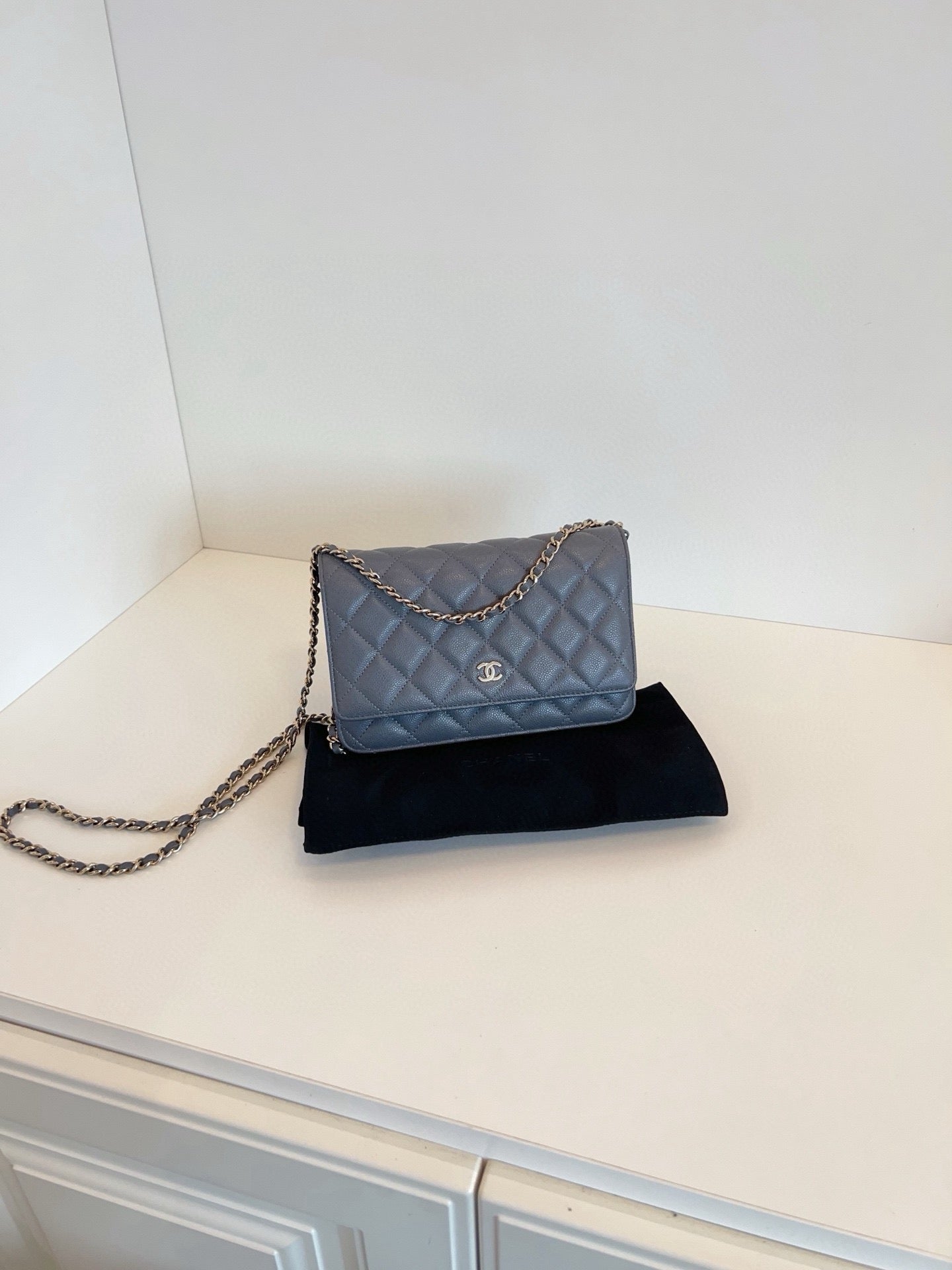 Chanel Grey Caviar Leather WOC Wallet on Chain