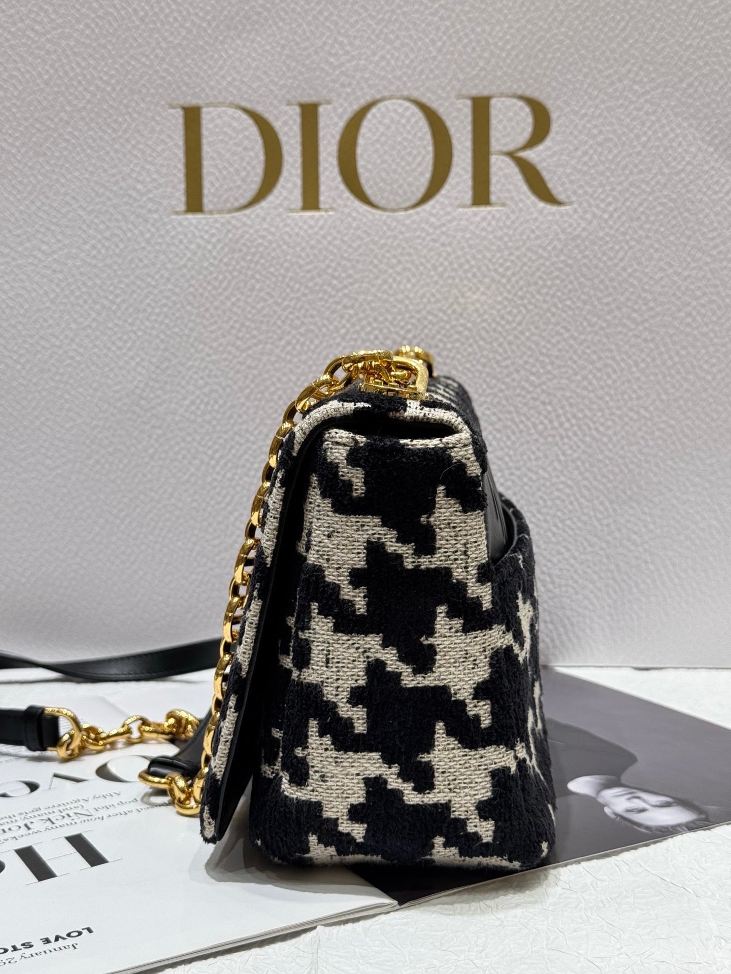 Dior Caro Houndstooth Shoulder Chain Bag