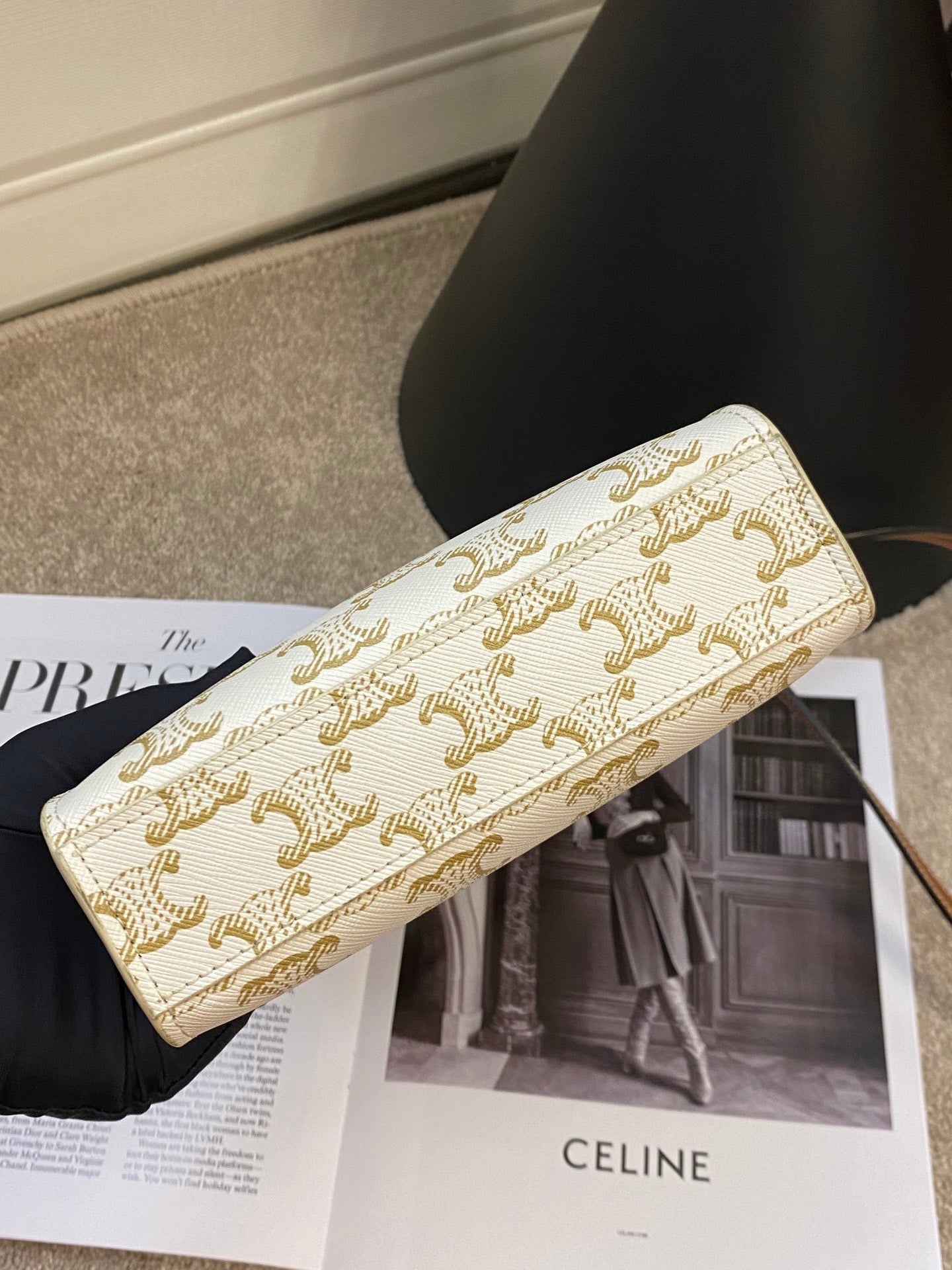 Celine Triomphe White Canvas Crossbody Bag