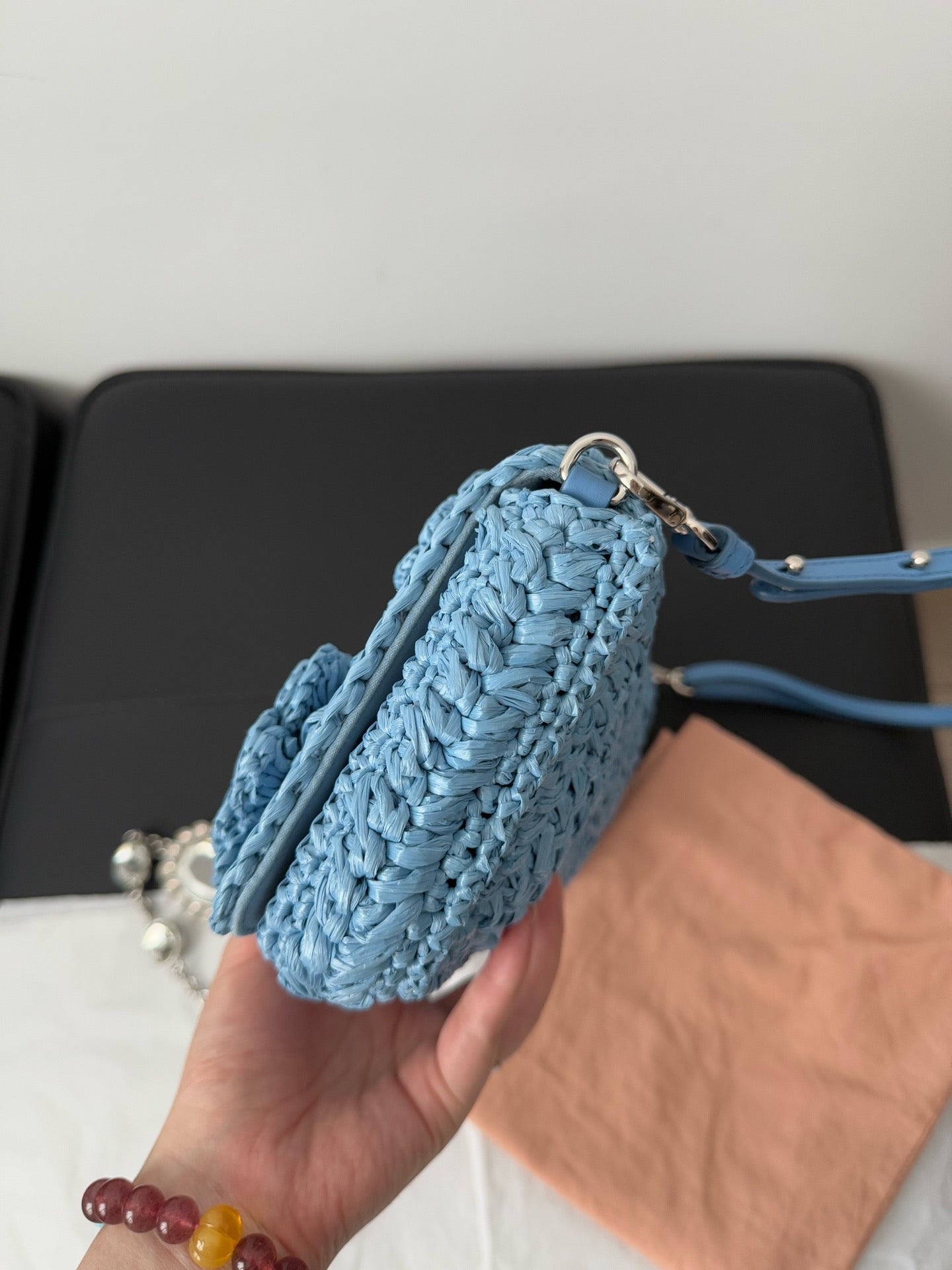 Miu Miu Crystal Raffia Shoulder Bag