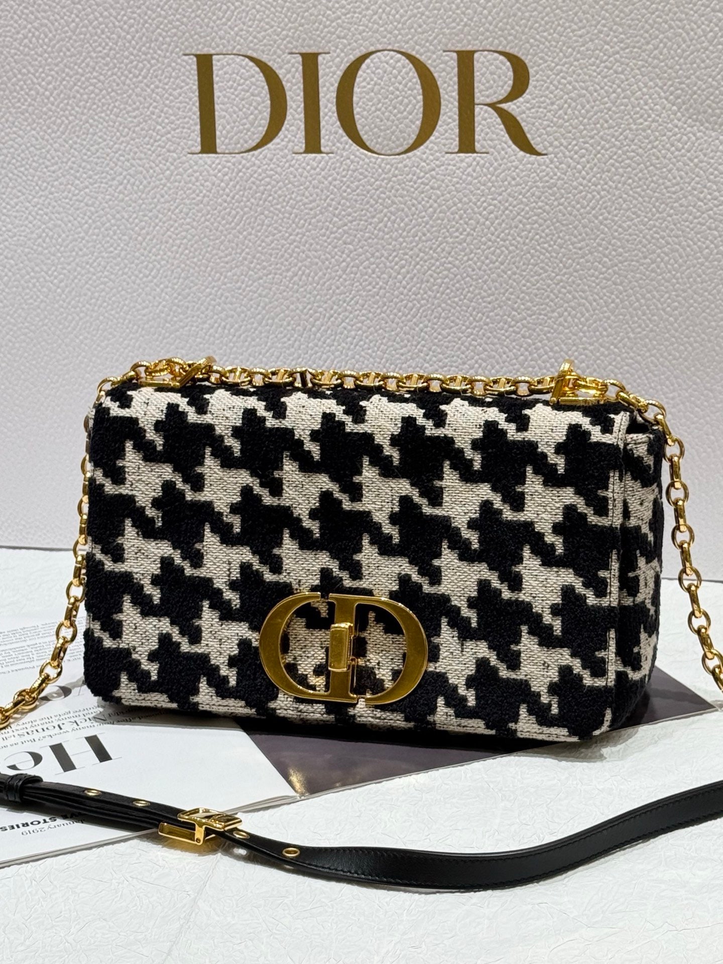 Dior Caro Houndstooth Shoulder Chain Bag