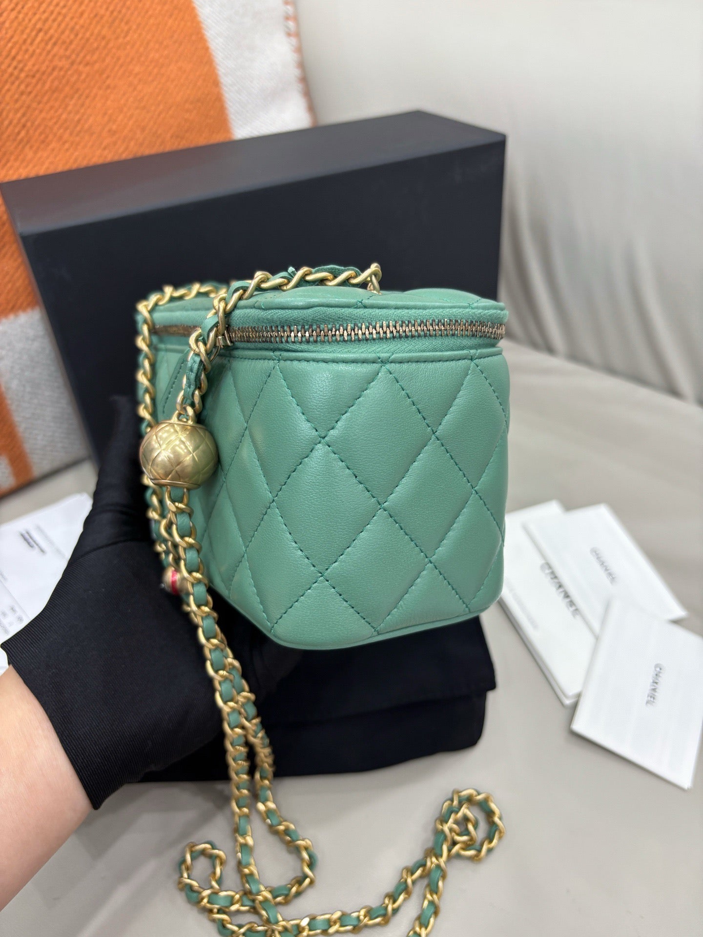 Chanel 23C Green Long Box Makeup Bag