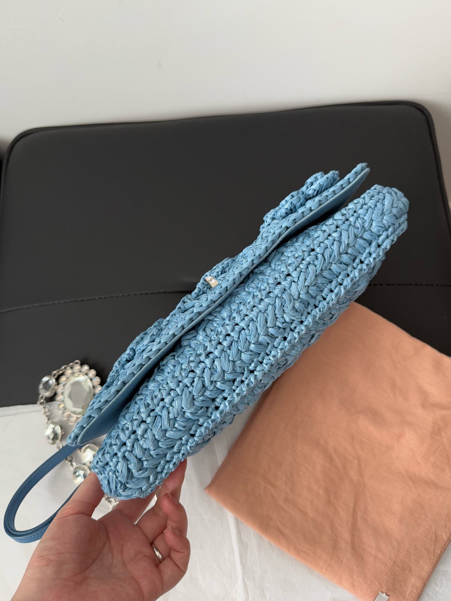 Miu Miu Crystal Raffia Shoulder Bag