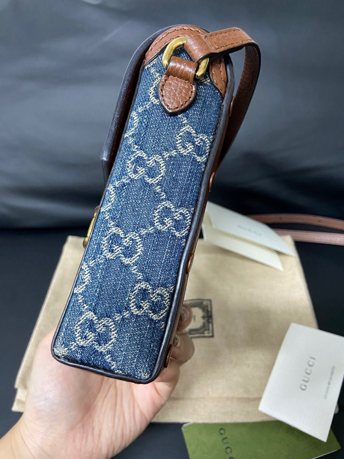 Gucci 1955 Vertical Denim Phone Bag
