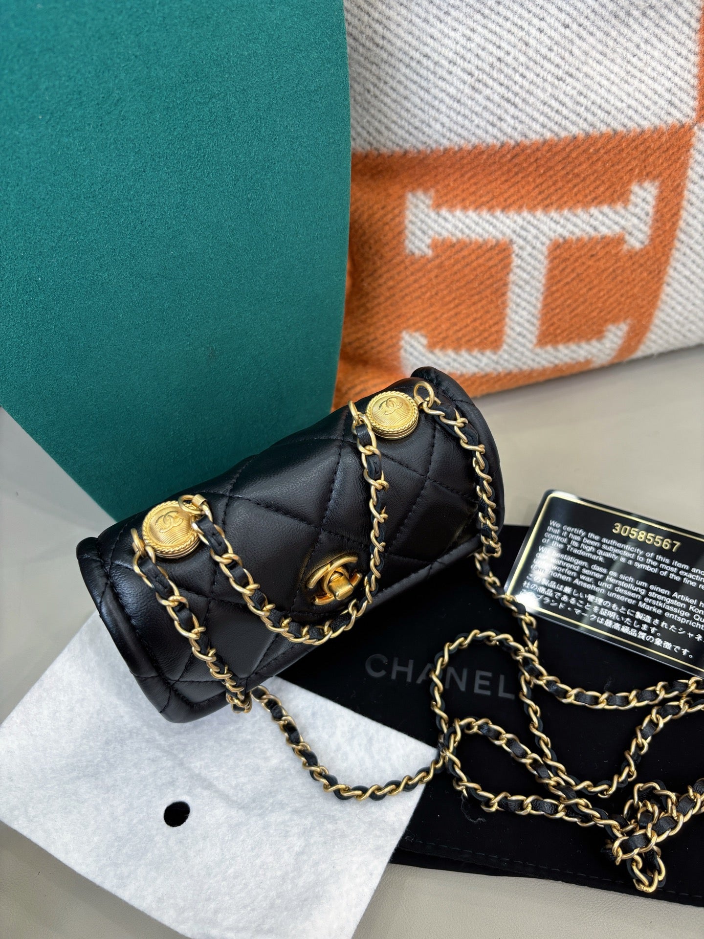 Chanel Button Mini Flap — Black & Gold