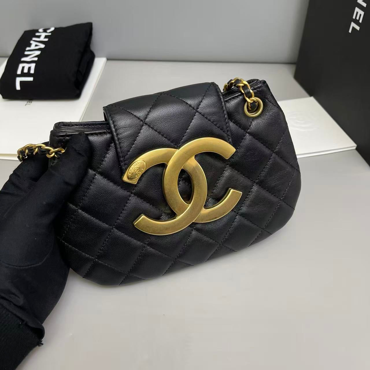 Chanel Large Logo Quilted Leather Shoulder Bag