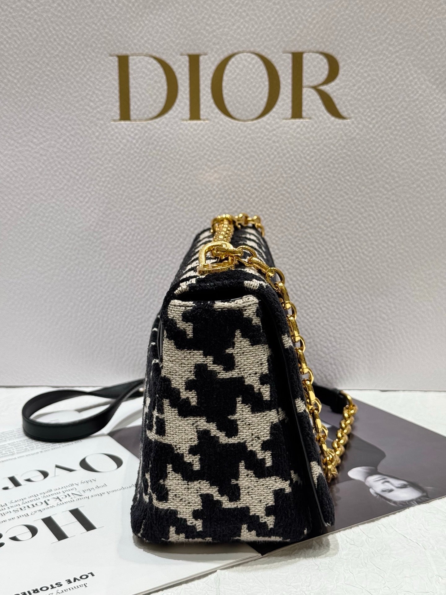 Dior Caro Houndstooth Shoulder Chain Bag