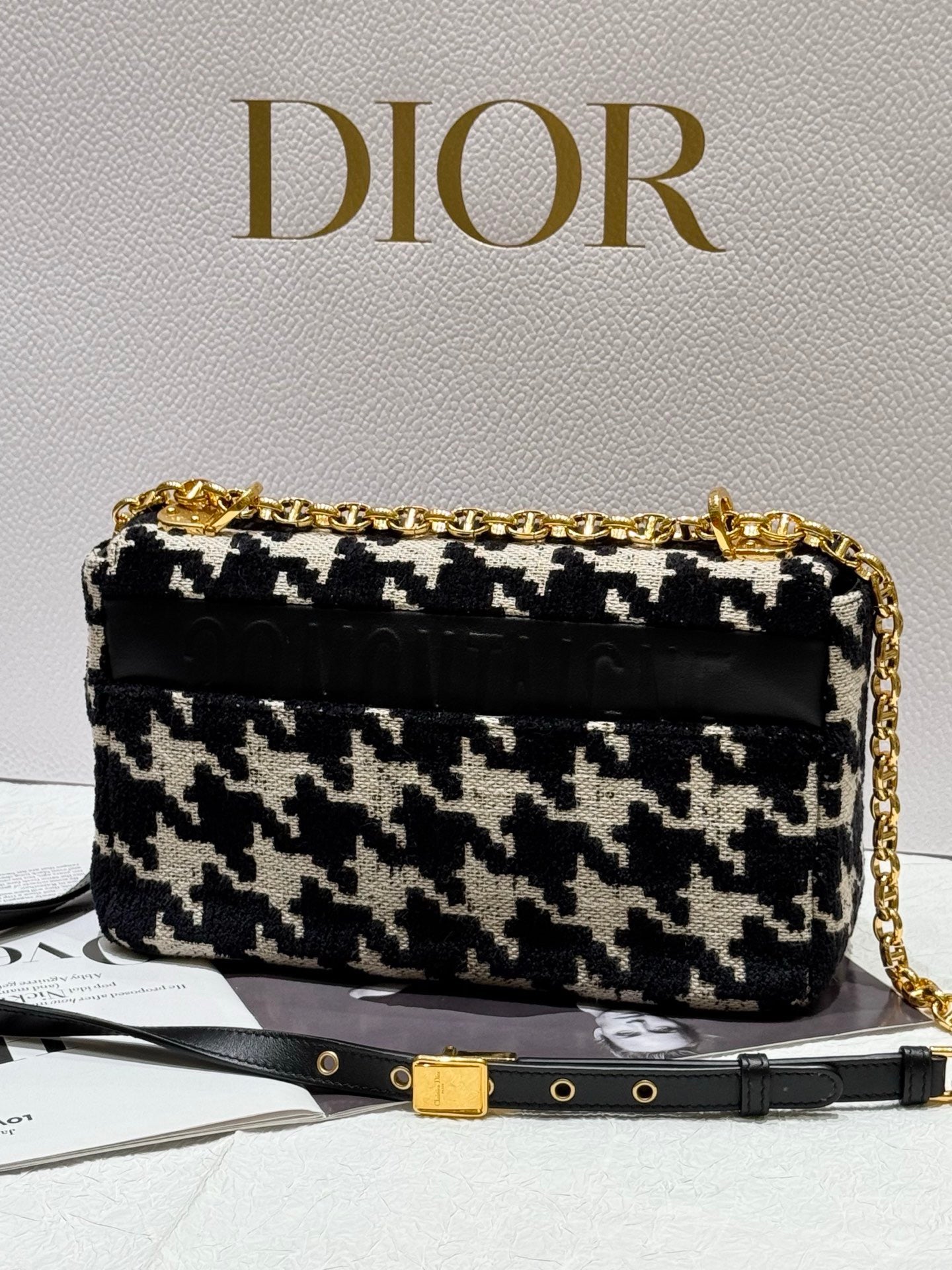 Dior Caro Houndstooth Shoulder Chain Bag
