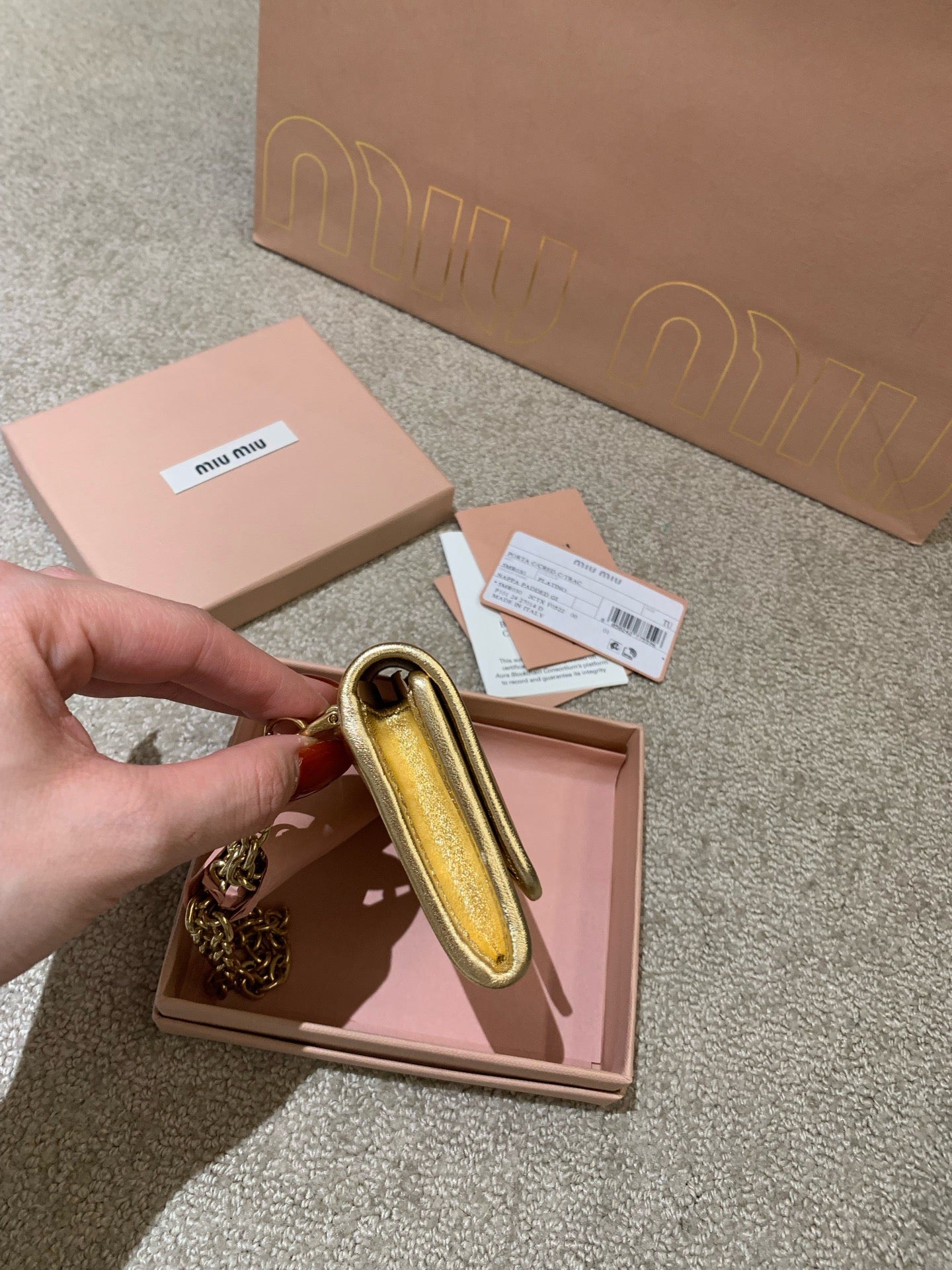 Miu Miu Gold Chain Cardholder Wallet