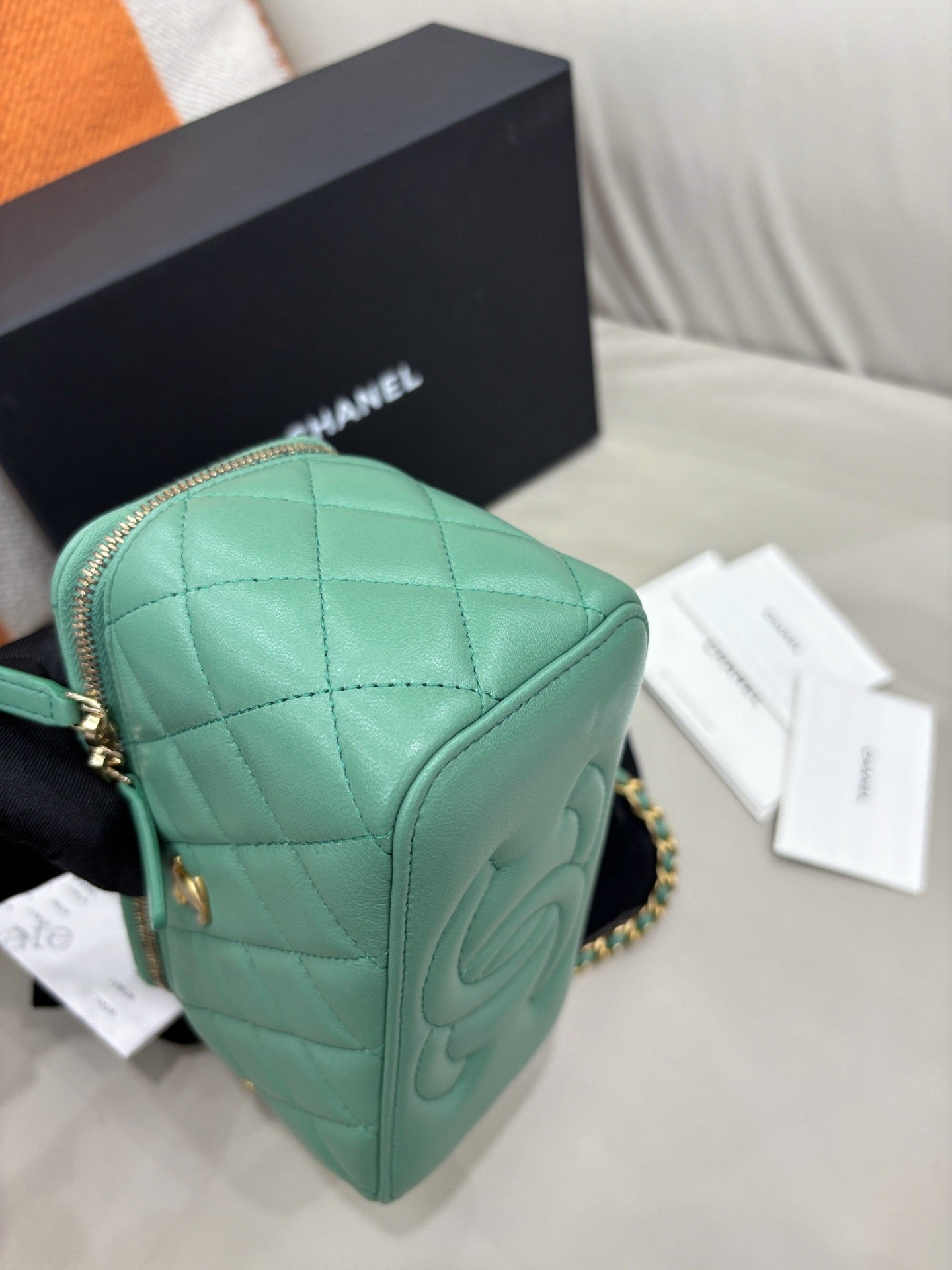 Chanel 23C Green Long Box Makeup Bag