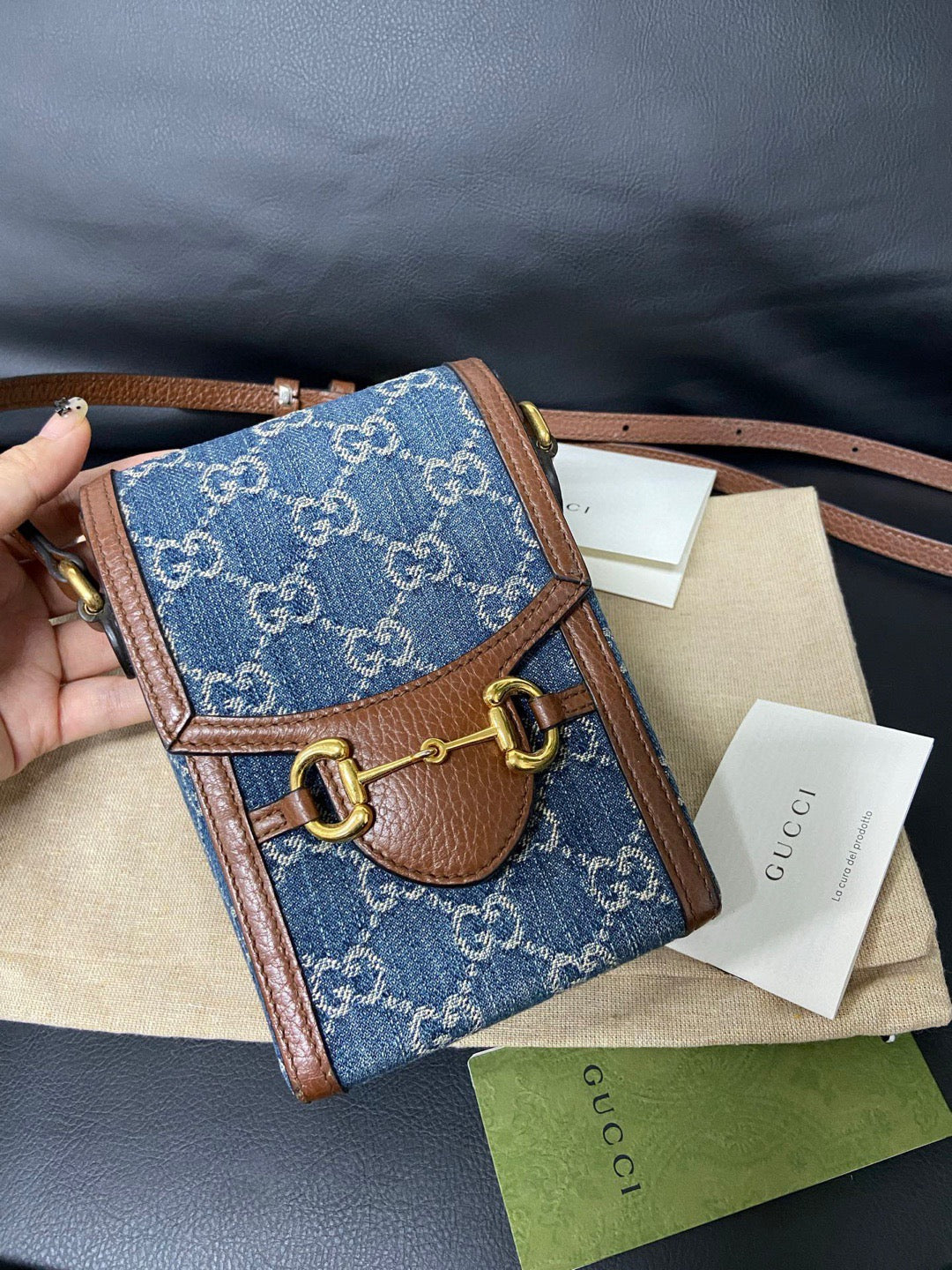 Gucci 1955 Vertical Denim Phone Bag