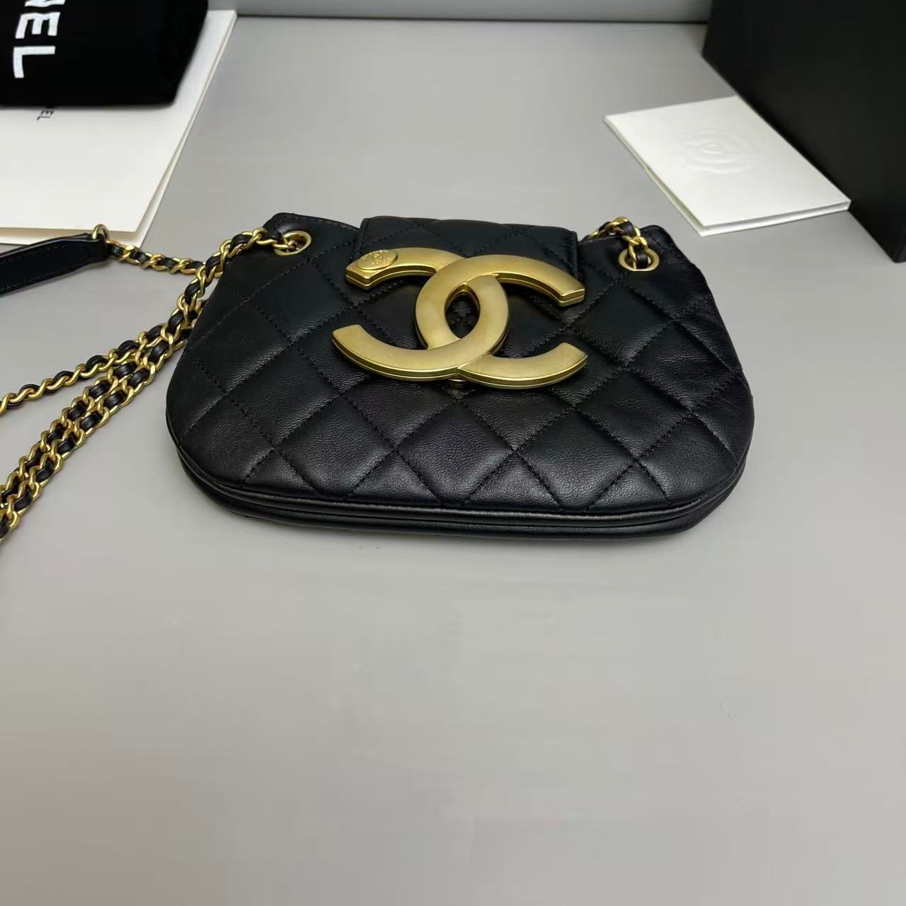 Chanel Large Logo Quilted Leather Shoulder Bag