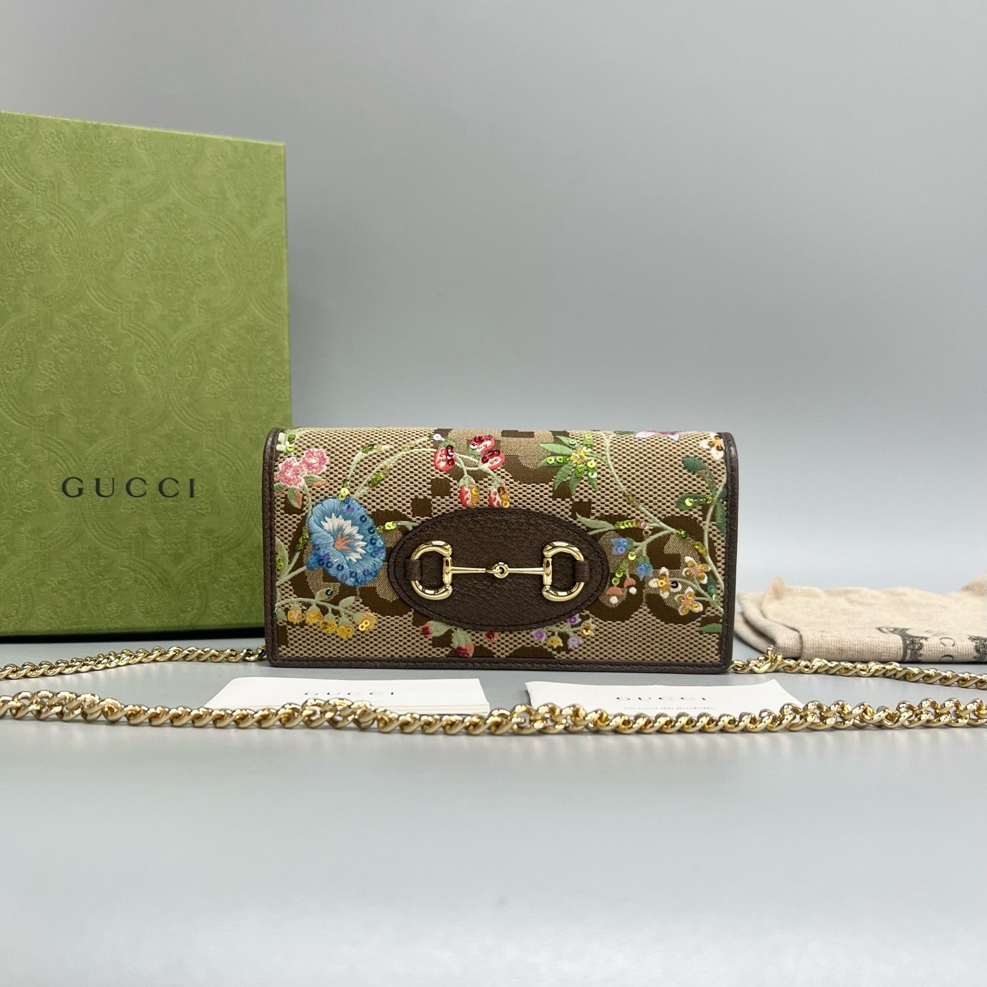 Gucci 1955 Embroidered Canvas Chain Wallet
