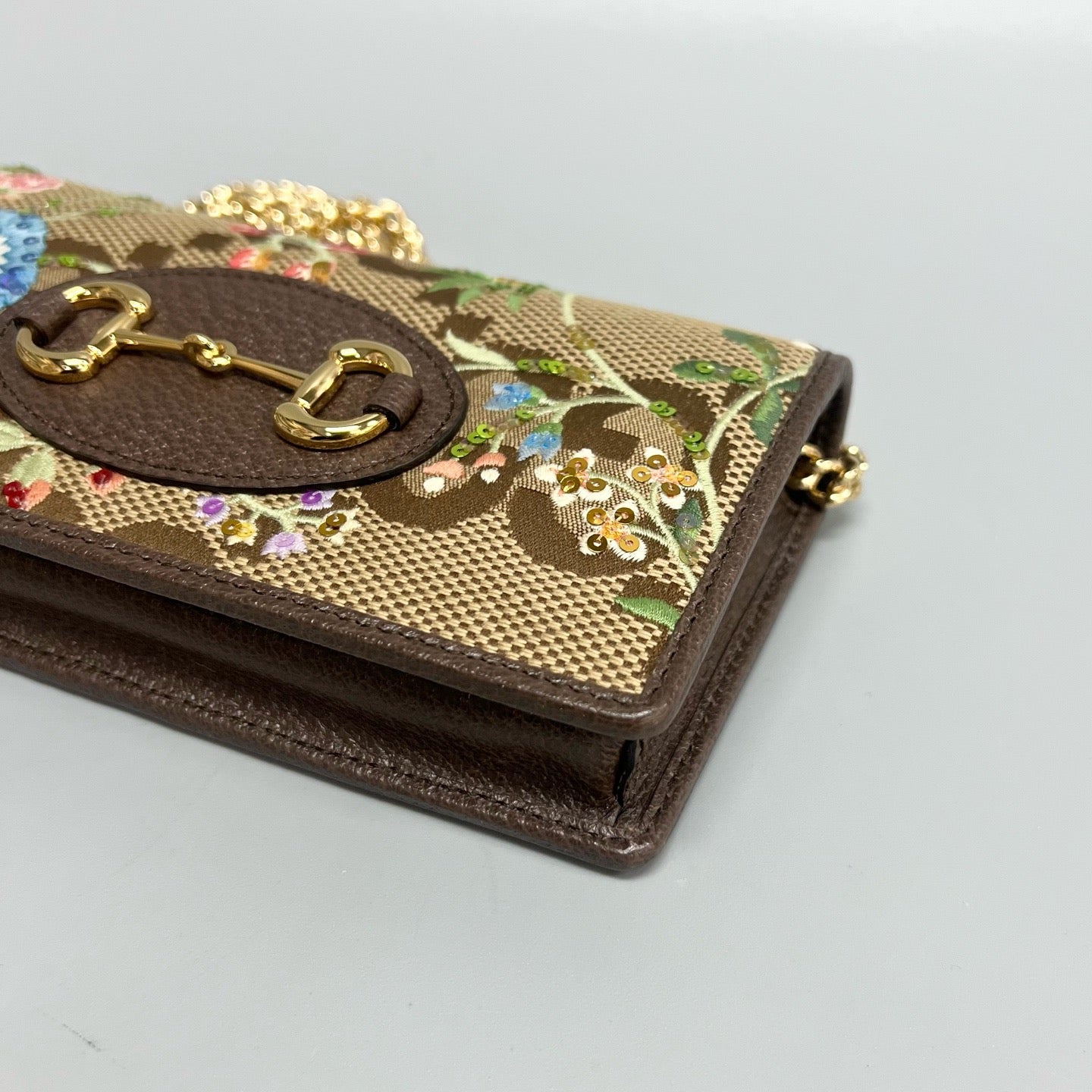Gucci 1955 Embroidered Canvas Chain Wallet