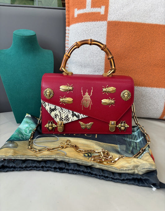 Gucci Limited Edition Bamboo Top-Handle Bag — Insect Motif