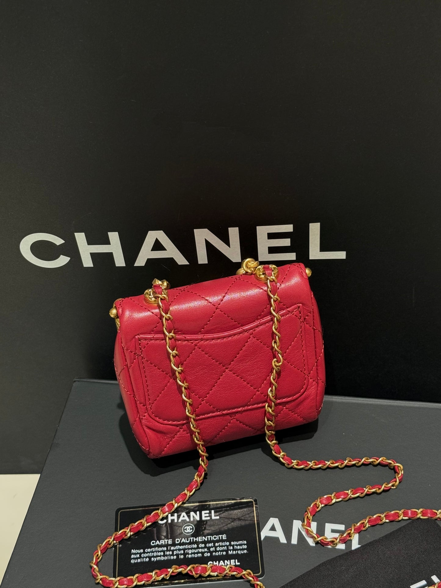 Chanel Kiss Lock Mini Bucket Bag — Red & Gold