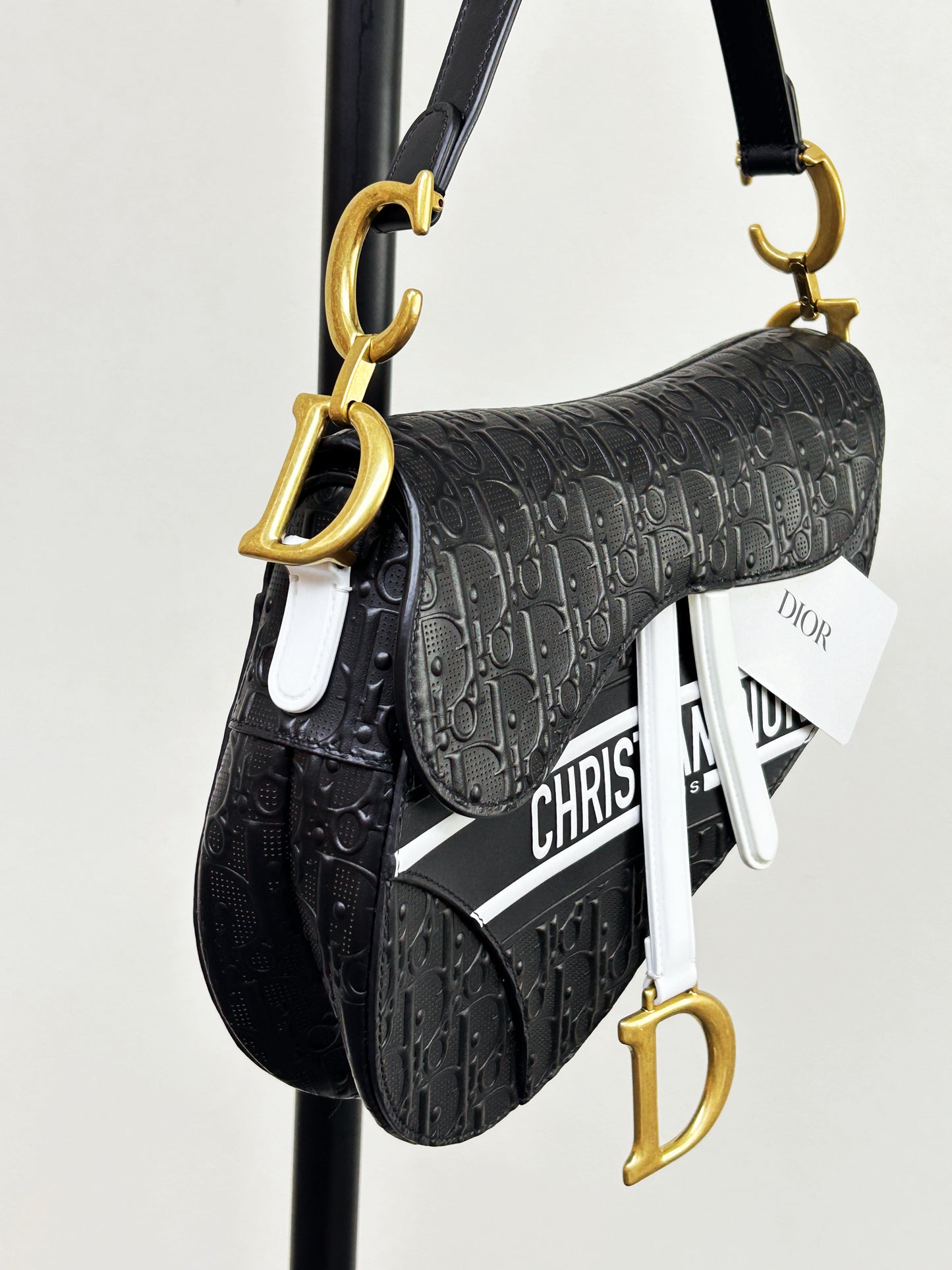 Dior Saddle Bag — Black & White Embossed Leather