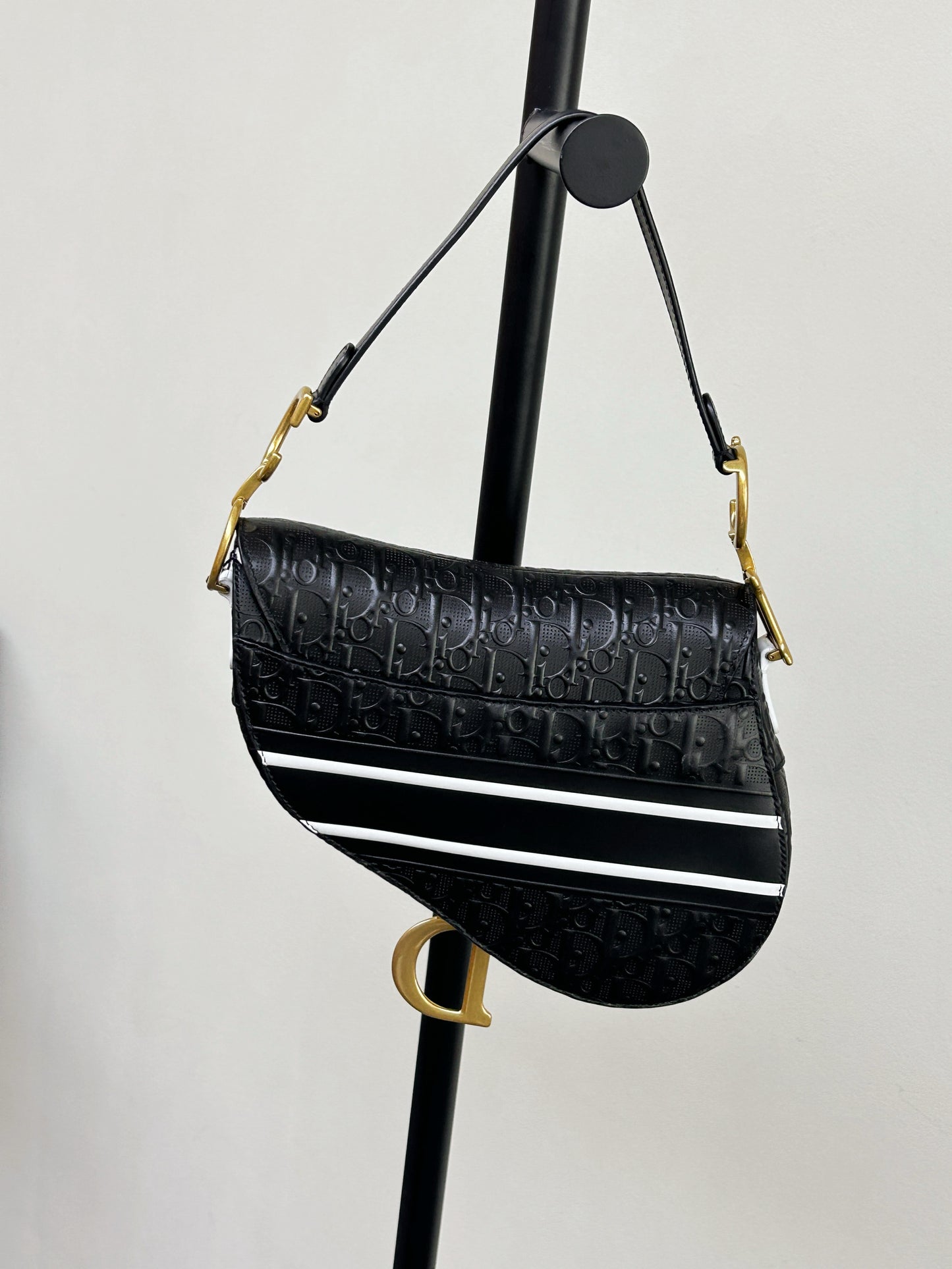 Dior Saddle Bag — Black & White Embossed Leather