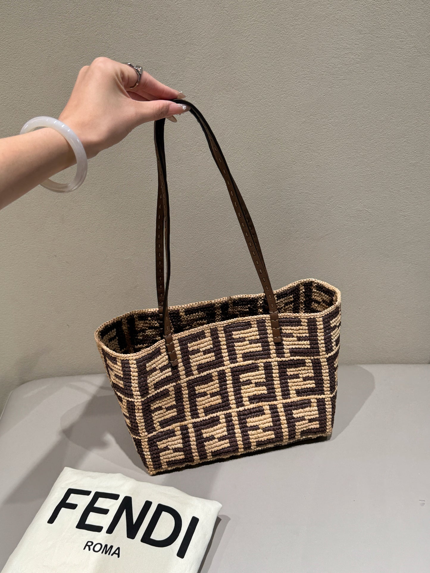 Fendi Monogram Raffia Tote Bag