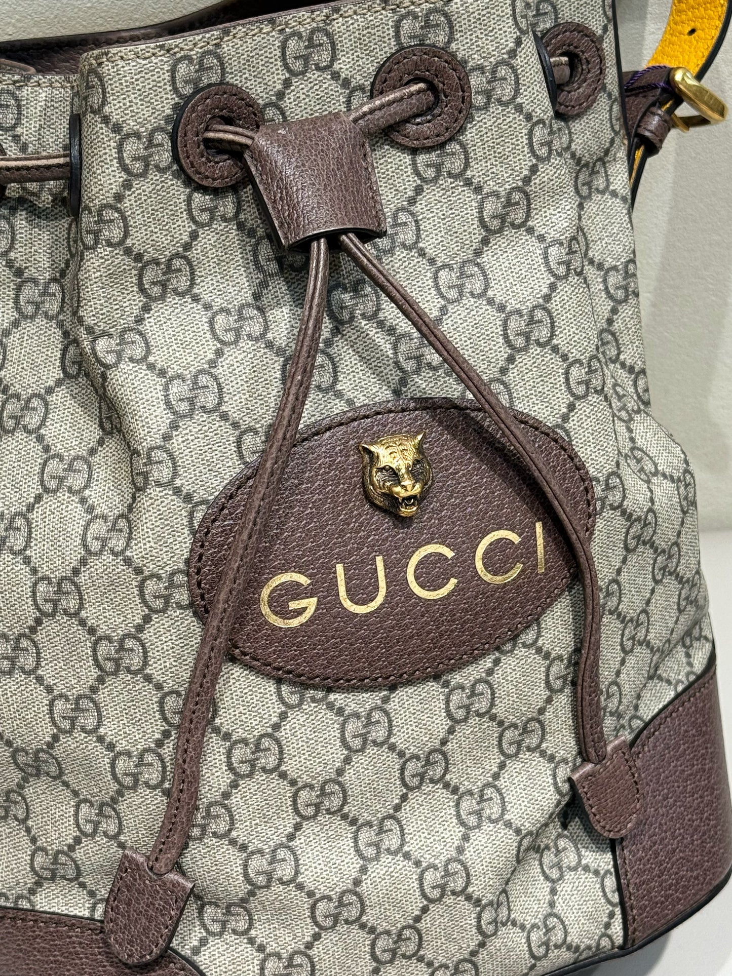 Gucci Tiger-Head Drawstring Bucket Bag