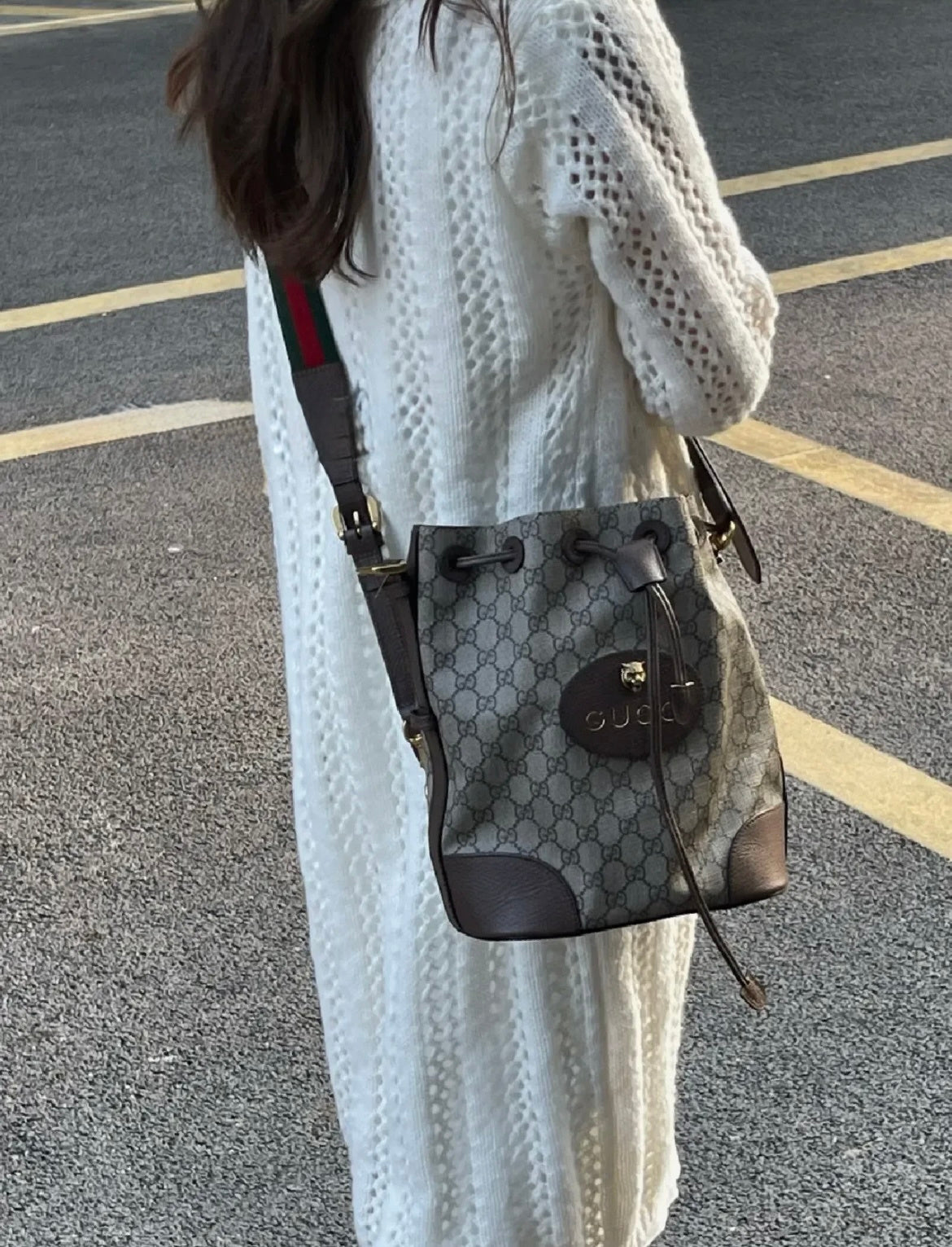 Gucci Tiger-Head Drawstring Bucket Bag