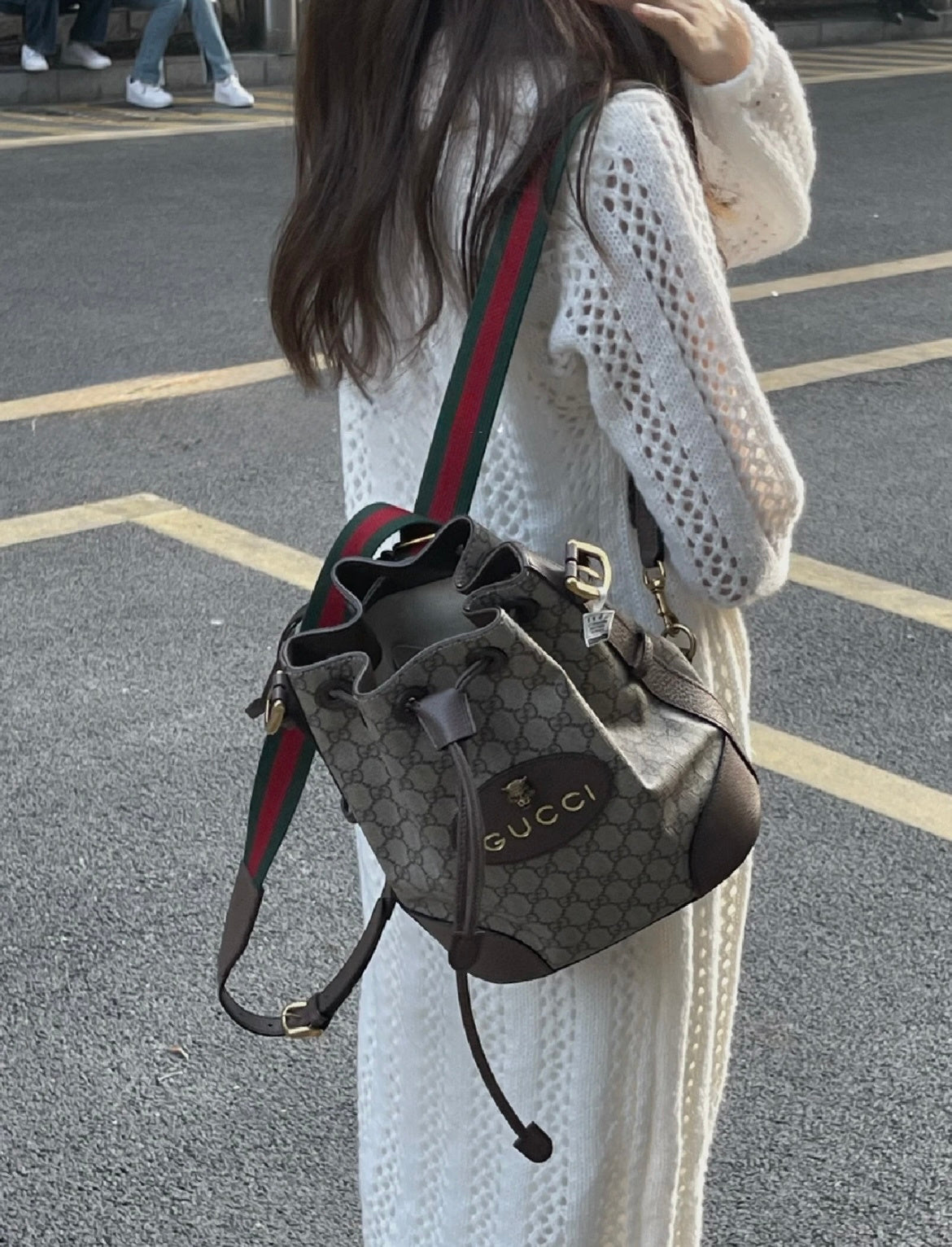 Gucci Tiger-Head Drawstring Bucket Bag
