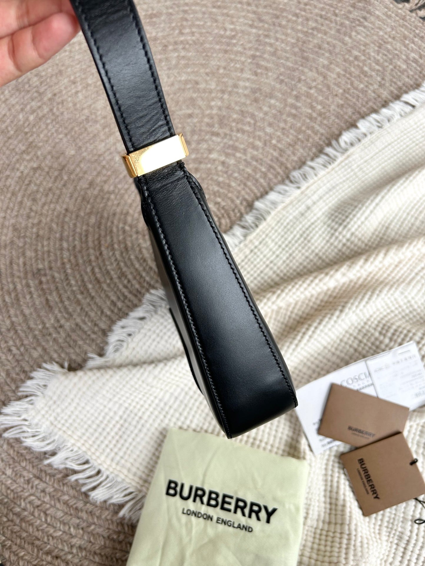 Burberry TB Leather Hobo Bag – Black