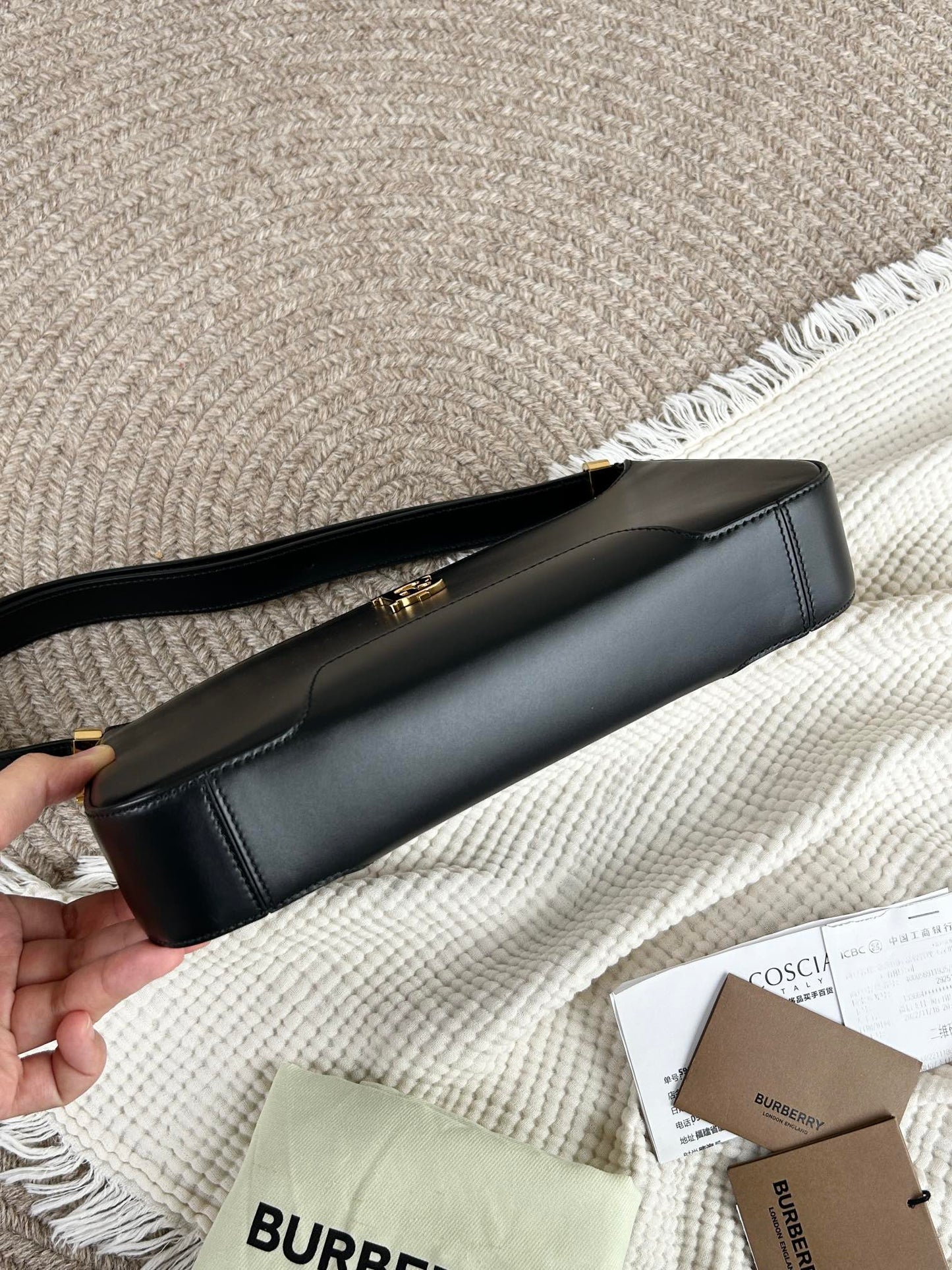 Burberry TB Leather Hobo Bag – Black