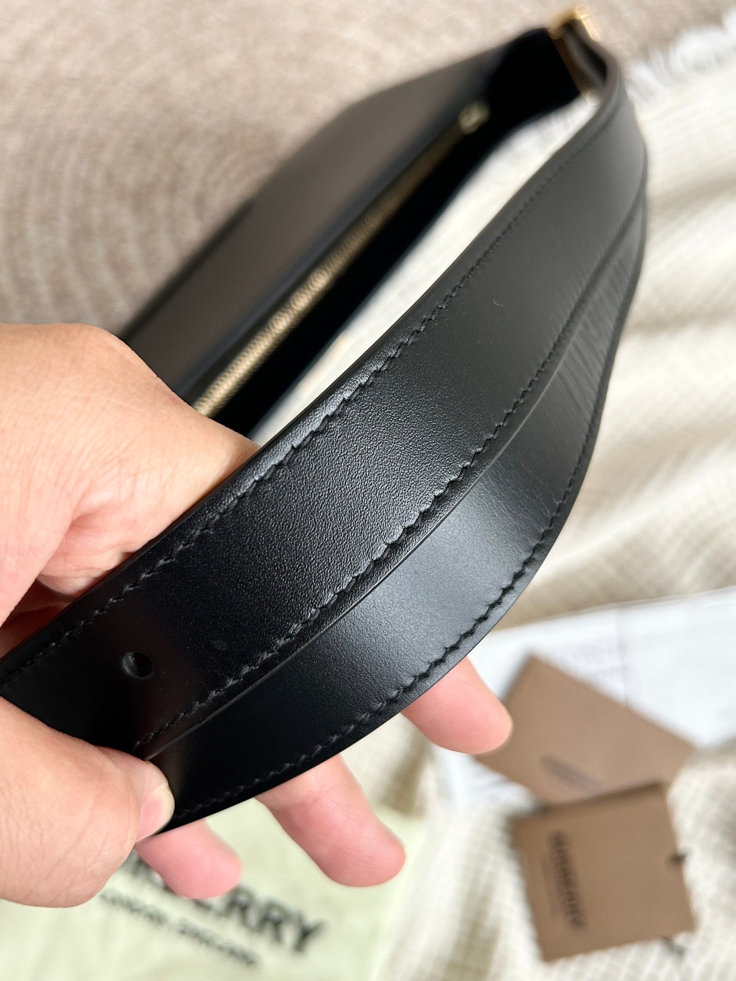 Burberry TB Leather Hobo Bag – Black