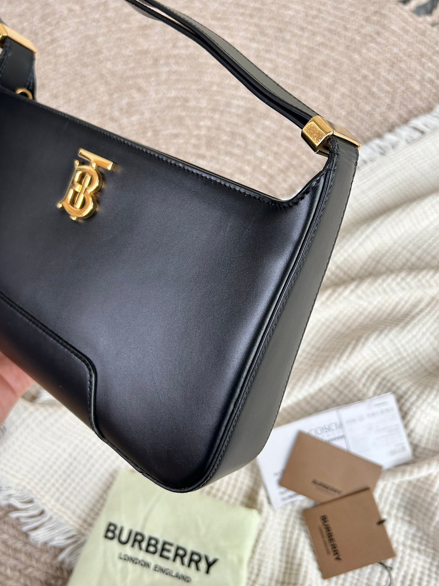 Burberry TB Leather Hobo Bag – Black