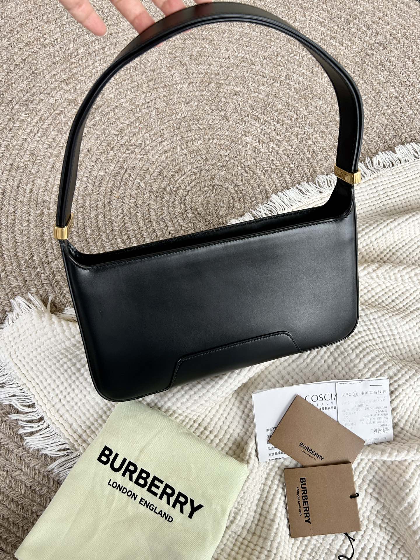 Burberry TB Leather Hobo Bag – Black