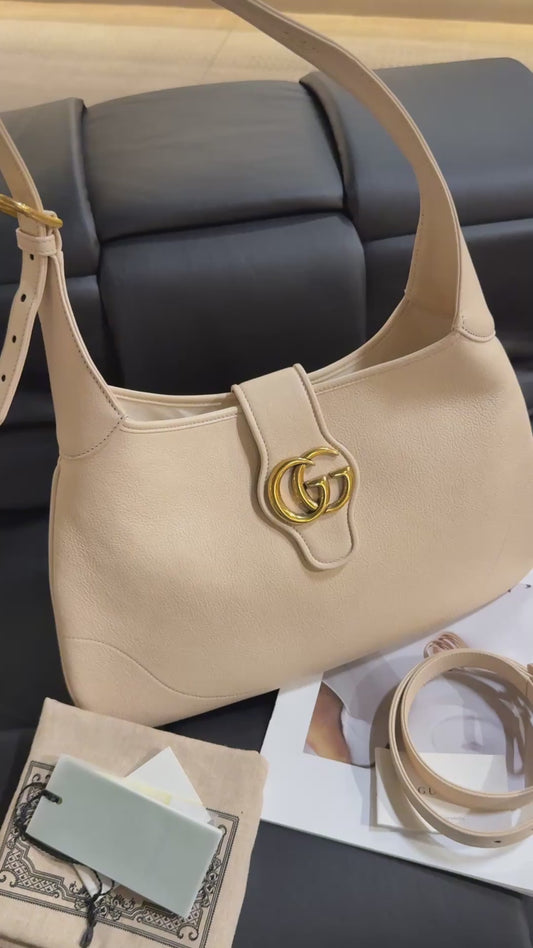 Gucci Aphrodite Hobo — Cream White Leather with Vintage Gold GG