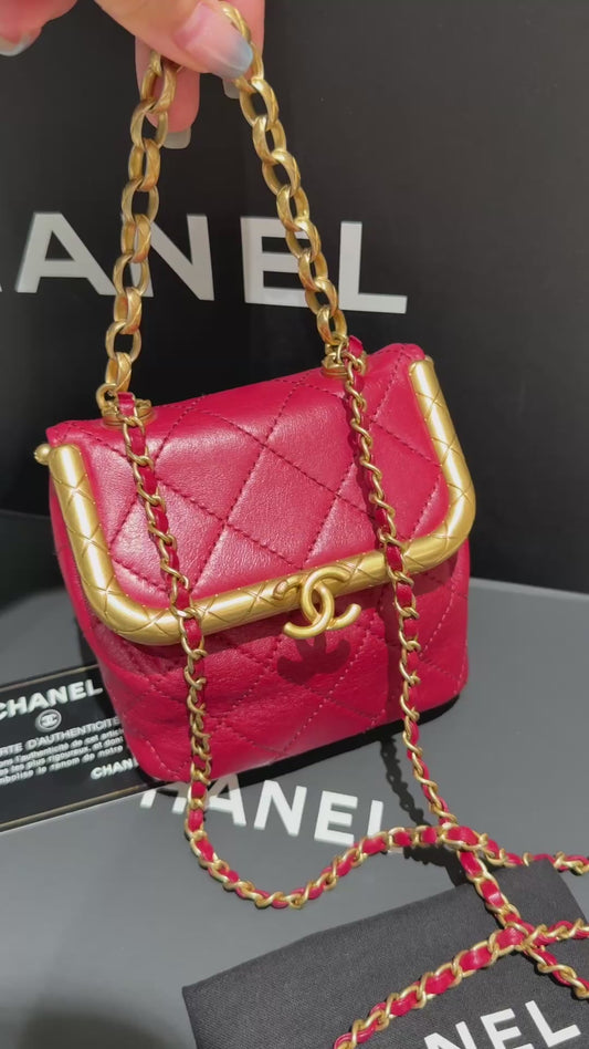 Chanel Kiss Lock Mini Bucket Bag — Red & Gold